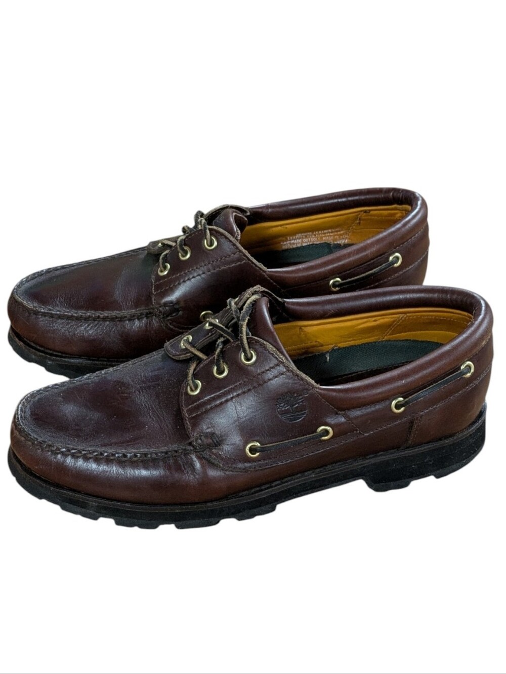 Timberland Brown Leather Lug Sole Boat Shoes Mens Size 12
